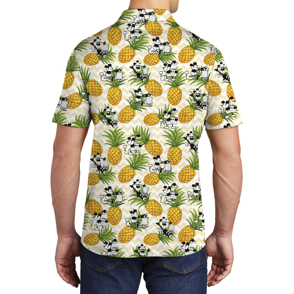 Cute Mickey Steamboat Willie Yellow Pineapple Hawaiian Polo Shirt