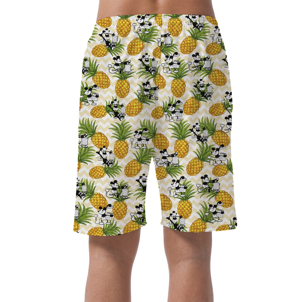 Tropical Pineapple Mickey Steamboat Willie 1928 Hawaiian Beach Shorts For Men