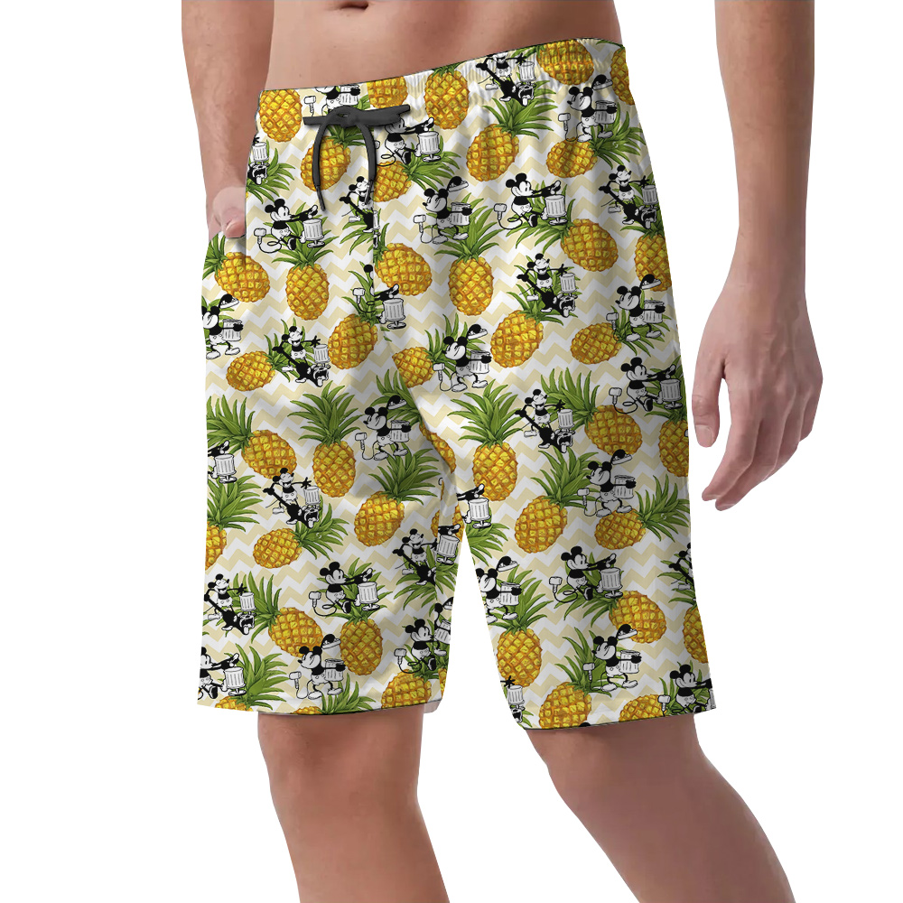 Tropical Pineapple Mickey Steamboat Willie 1928 Hawaiian Beach Shorts For Men