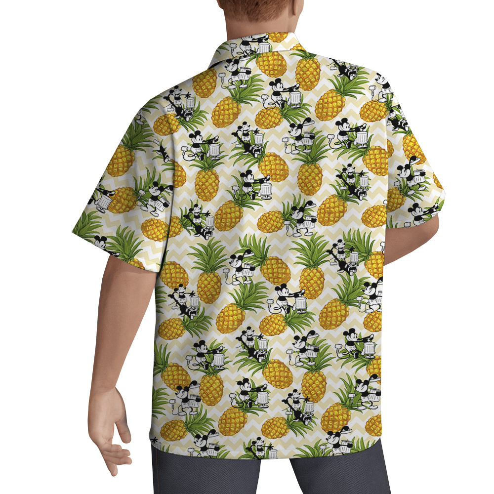 Funny Mickey Steamboat Willie Pineapple Yellow Hawaiian Shirt