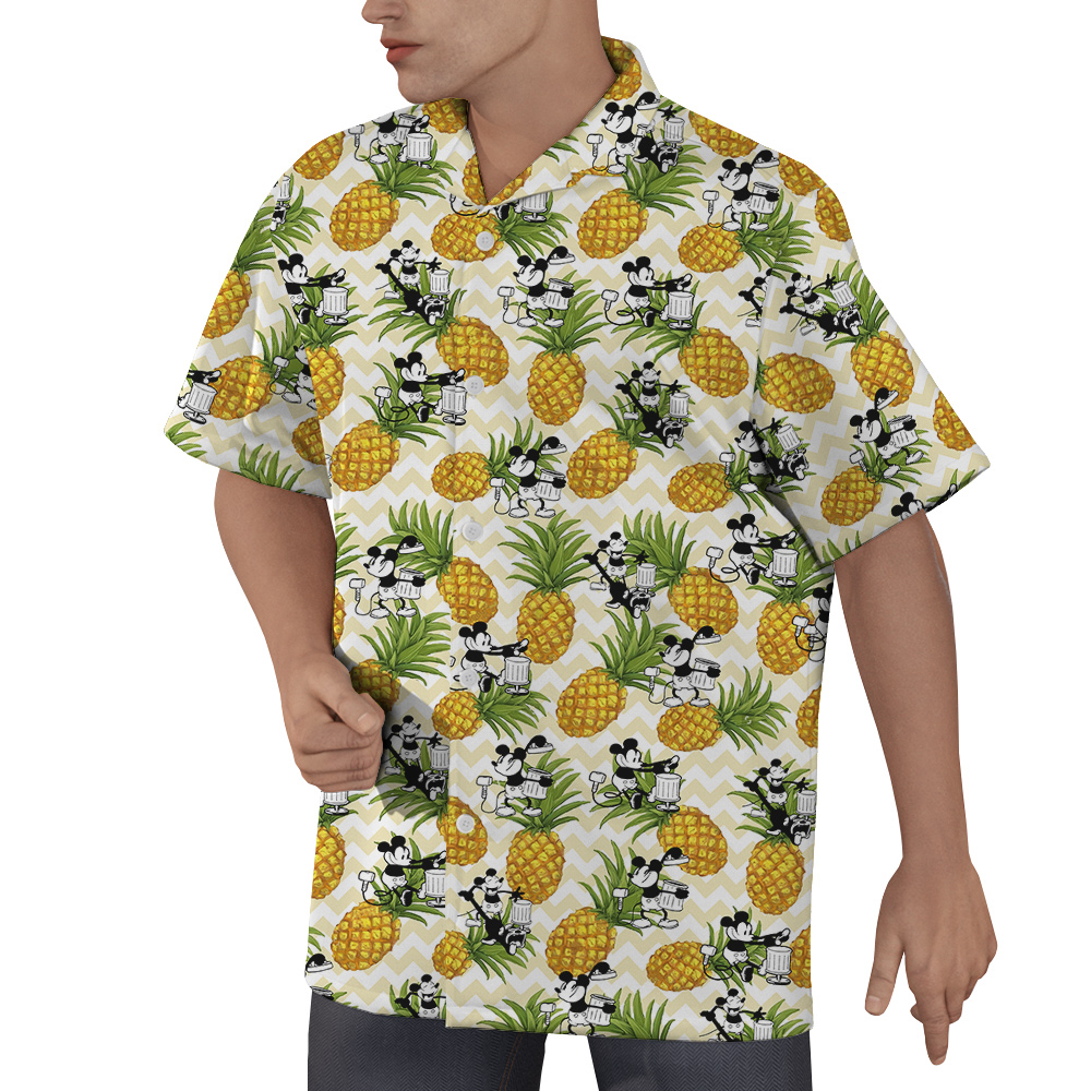 Funny Mickey Steamboat Willie Pineapple Yellow Hawaiian Shirt