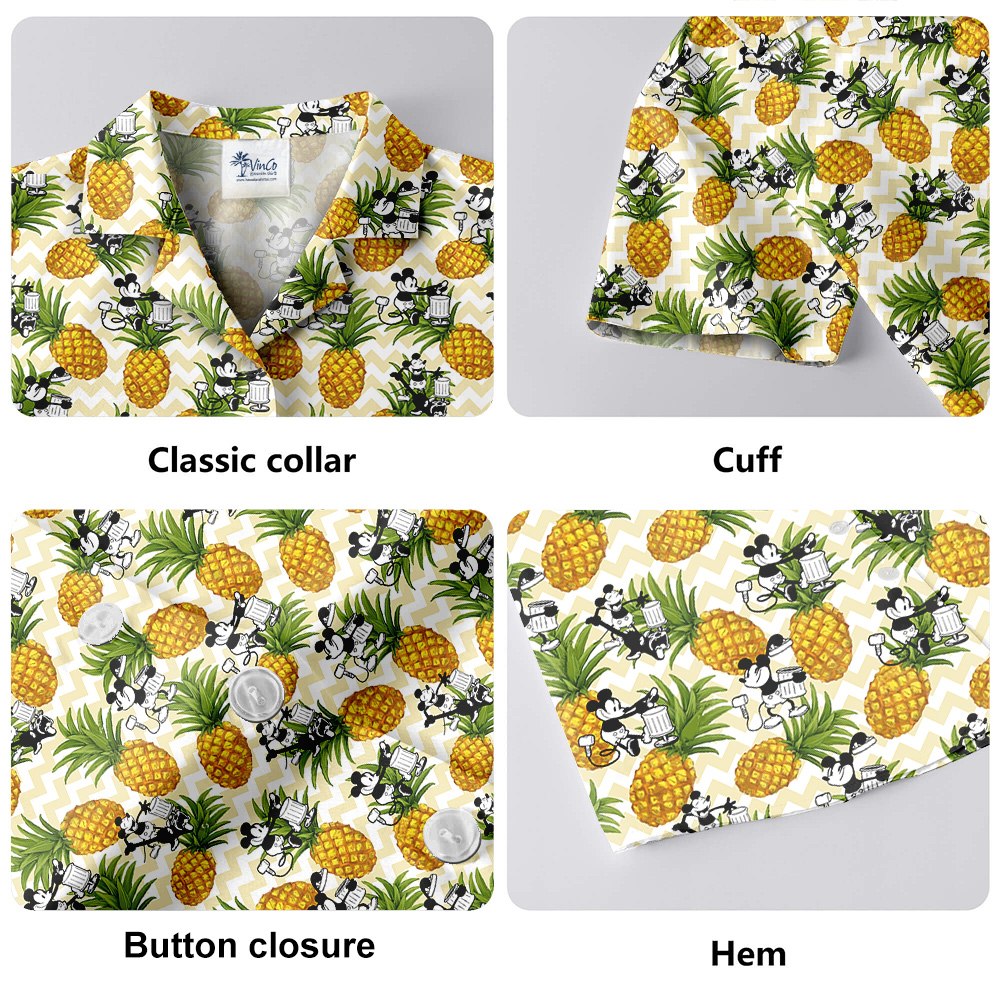 Funny Mickey Steamboat Willie Pineapple Yellow Hawaiian Shirt