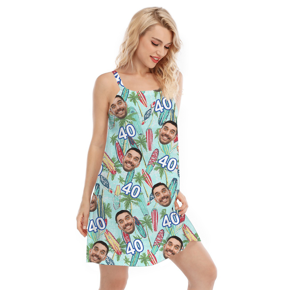 Birthday Aloha Cami Dress for Surfer Lovers with Custom Face and Age