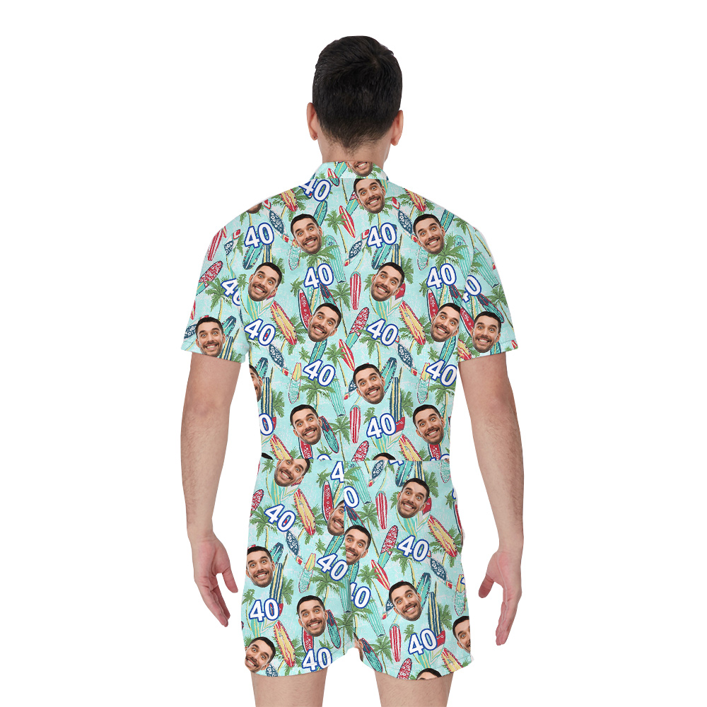 Birthday Hawaiian Romper Mens for Surfer Lovers with Custom Face and Age
