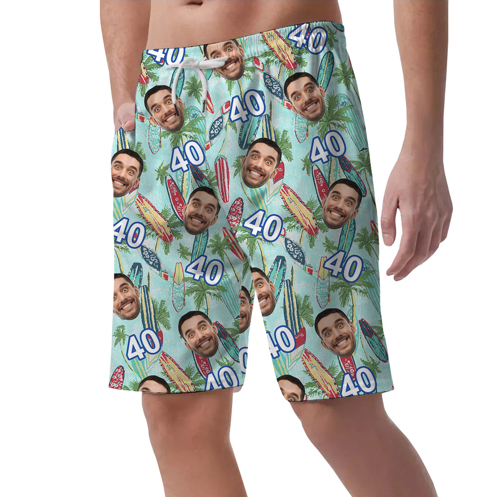 Birthday Hawaiian Short Mens for Surfer Lovers with Custom Face and Age