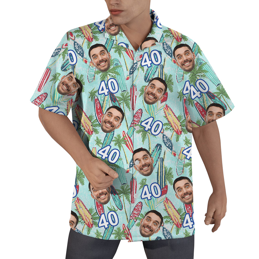 Surfboard Birthday Hawaiian Shirt for Men with Custom Face and Age - variant image 1