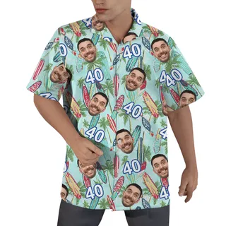 Surfboard Birthday Hawaiian Shirt for Men with Custom Face and Age