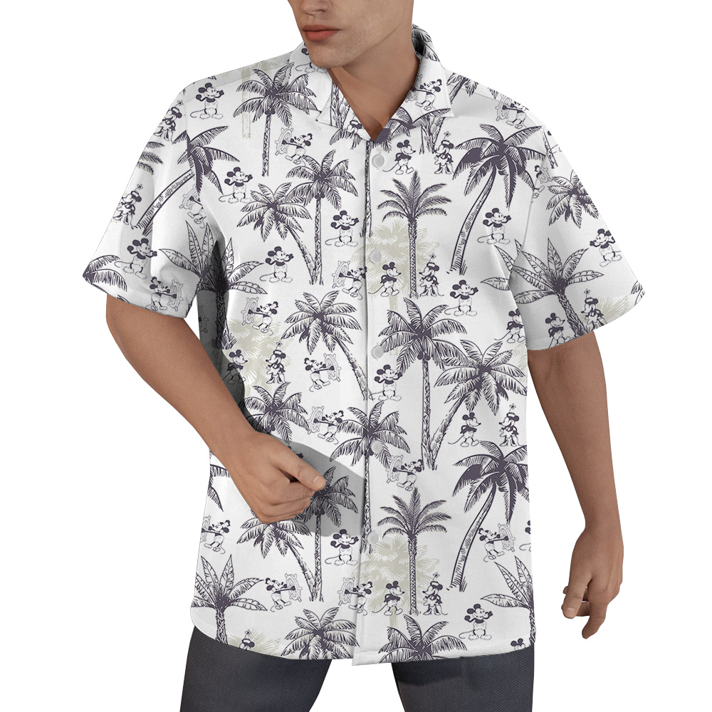 Steamboat Willie Mickey Palm Trees Classic White Hawaiian Shirt - variant image 1