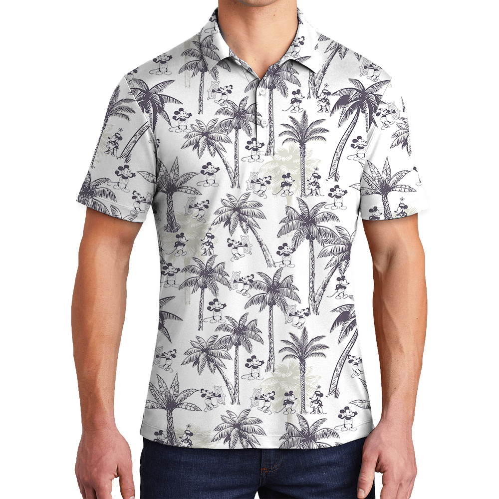 Tropical Palm Tree Mickey Steamboat Willie 1928 Vintage Hawaiian Polo Shirt - variant image 1