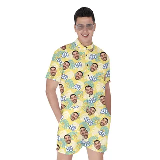 Summer Birthday Aloha Romper Mens with Face and Age Custom