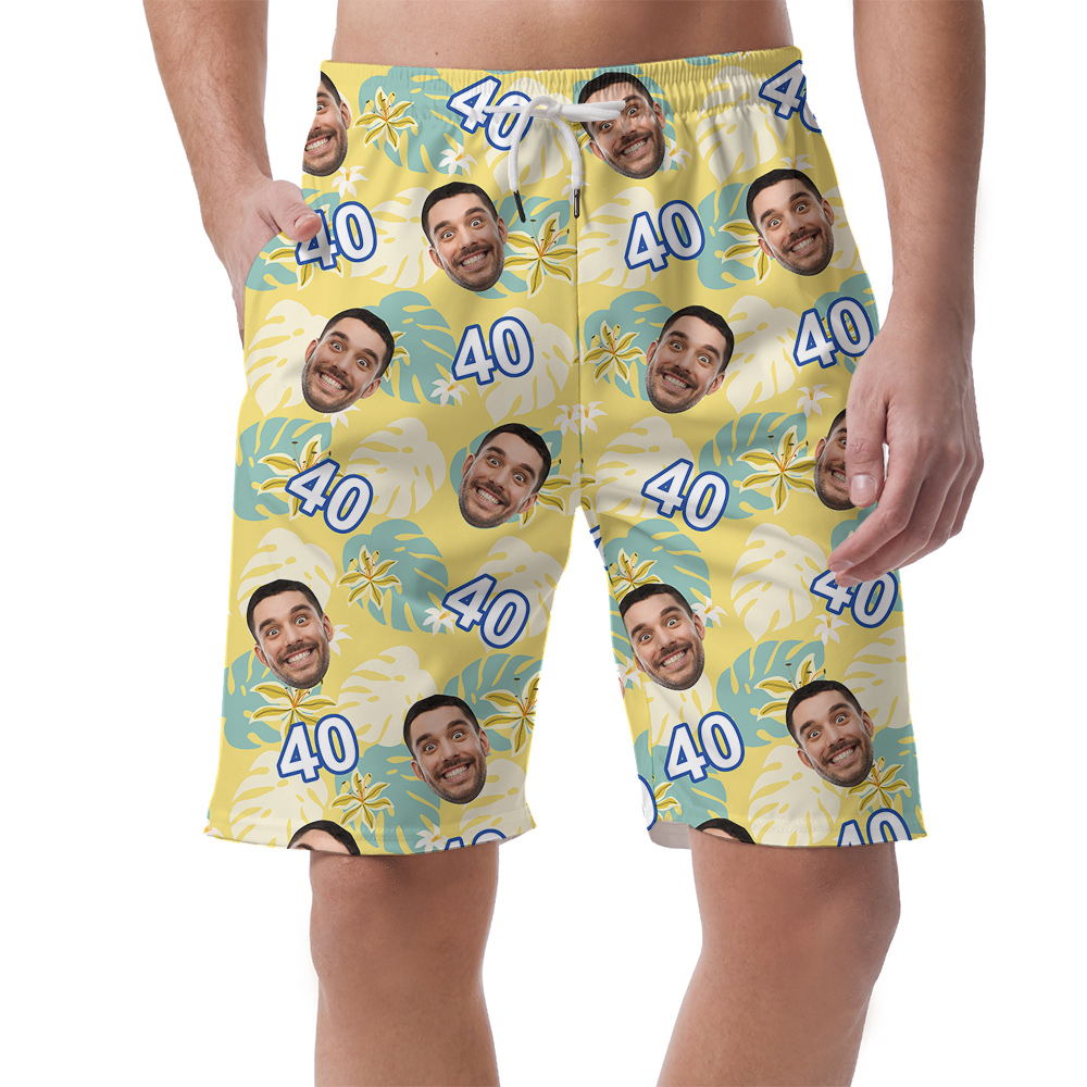 Summer Birthday Aloha Short for Men with Face and Age Custom - variant image 1