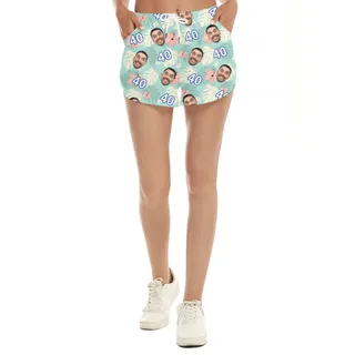 Green Birthday Aloha Women Short with Face and Age Custom