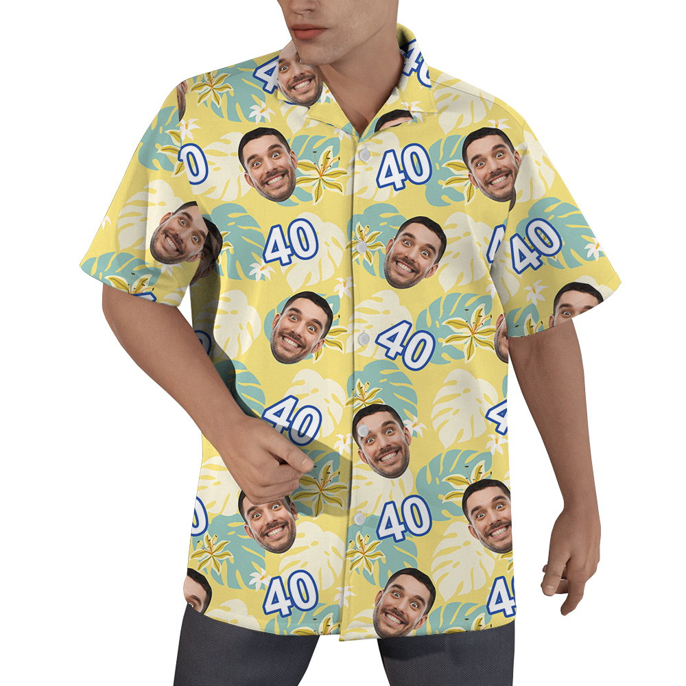 Summer Birthday Aloha Shirt for Men with Face and Age Custom - variant image 1