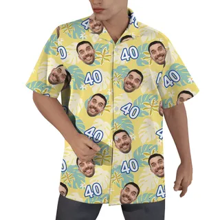 Summer Birthday Aloha Shirt for Men with Face and Age Custom