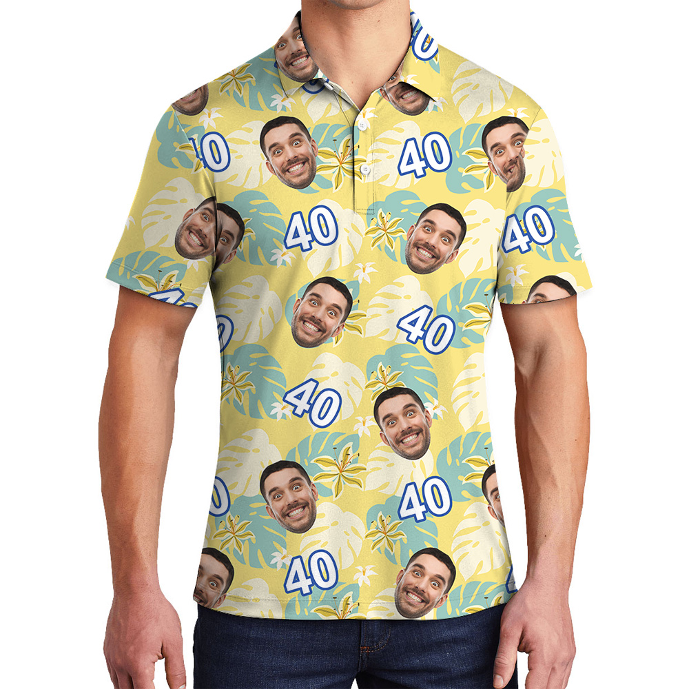 Summer Birthday Aloha Polo Shirt for Men with Face and Age Custom - variant image 1