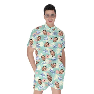 Green Birthday Polo Hawaiian Romper Mens with Face and Age Custom