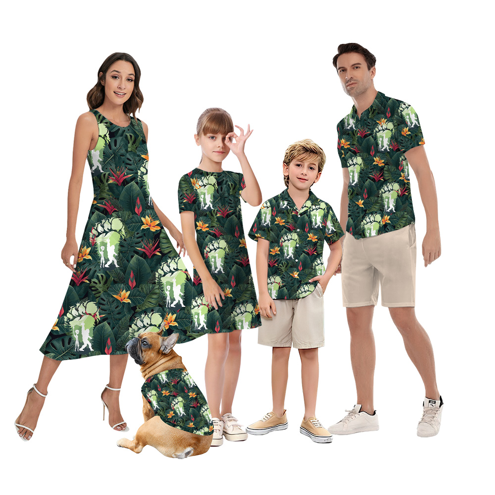 Funny Bigfoot Alien Green Tropical Matching Family Hawaiian Outfits - variant image 1