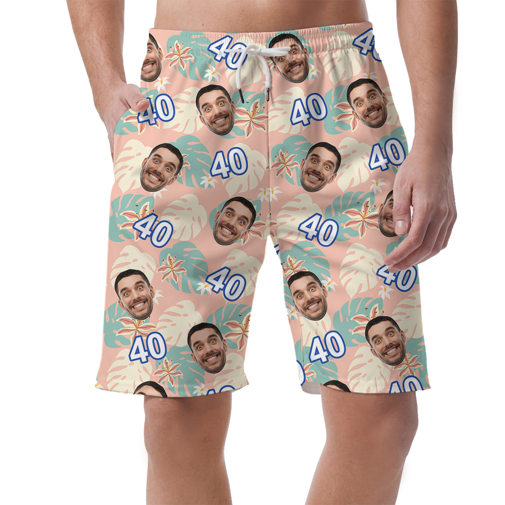 Funny Pink Birthday Hawaiian Short Mens with Custom Face and Age - variant image 1