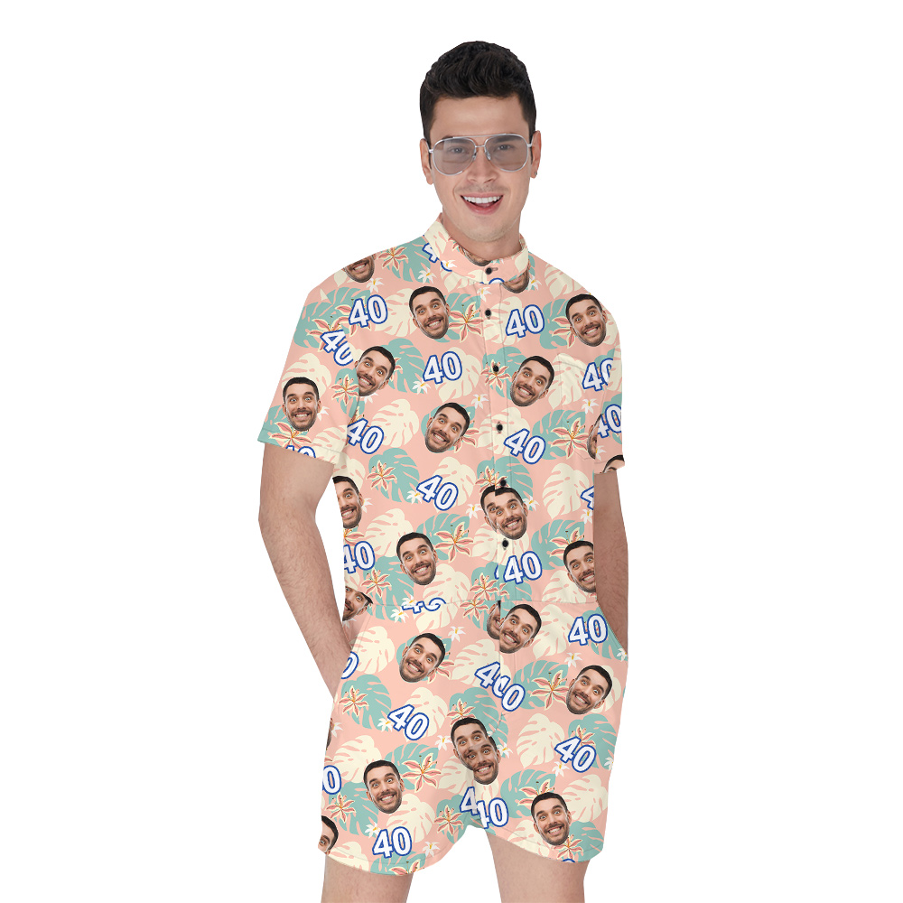 Funny Pink Birthday Hawaiian Romper Mens with Custom Face and Age - variant image 1