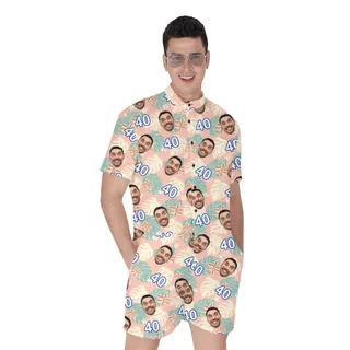 Funny Pink Birthday Hawaiian Romper Mens with Custom Face and Age