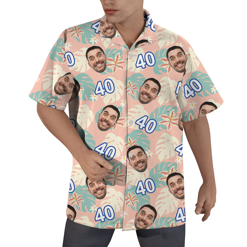 Custom Face and Age Funny Pink Birthday Hawaiian Shirt Men - variant image 1