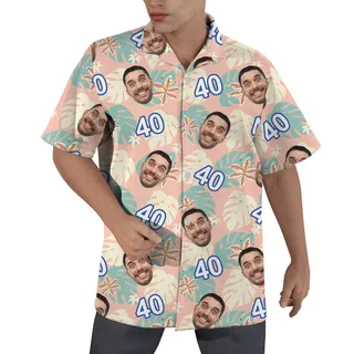 Custom Face and Age Funny Pink Birthday Hawaiian Shirt Men