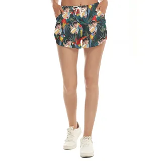 Custom Face Parrots Funky Green Birthday Hawaiian Women Short