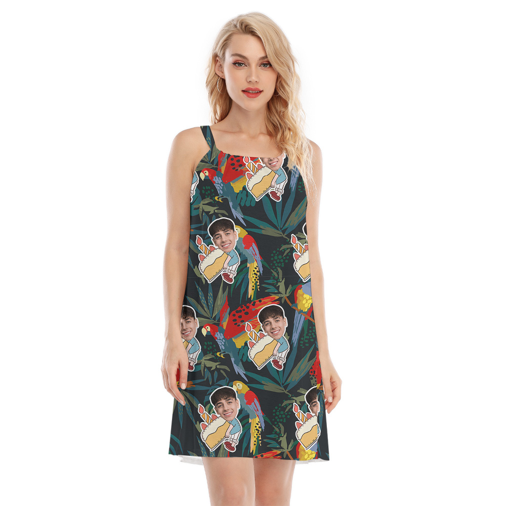 Custom Face Parrots Funky Green Birthday Hawaiian Cami Dress - variant image 1