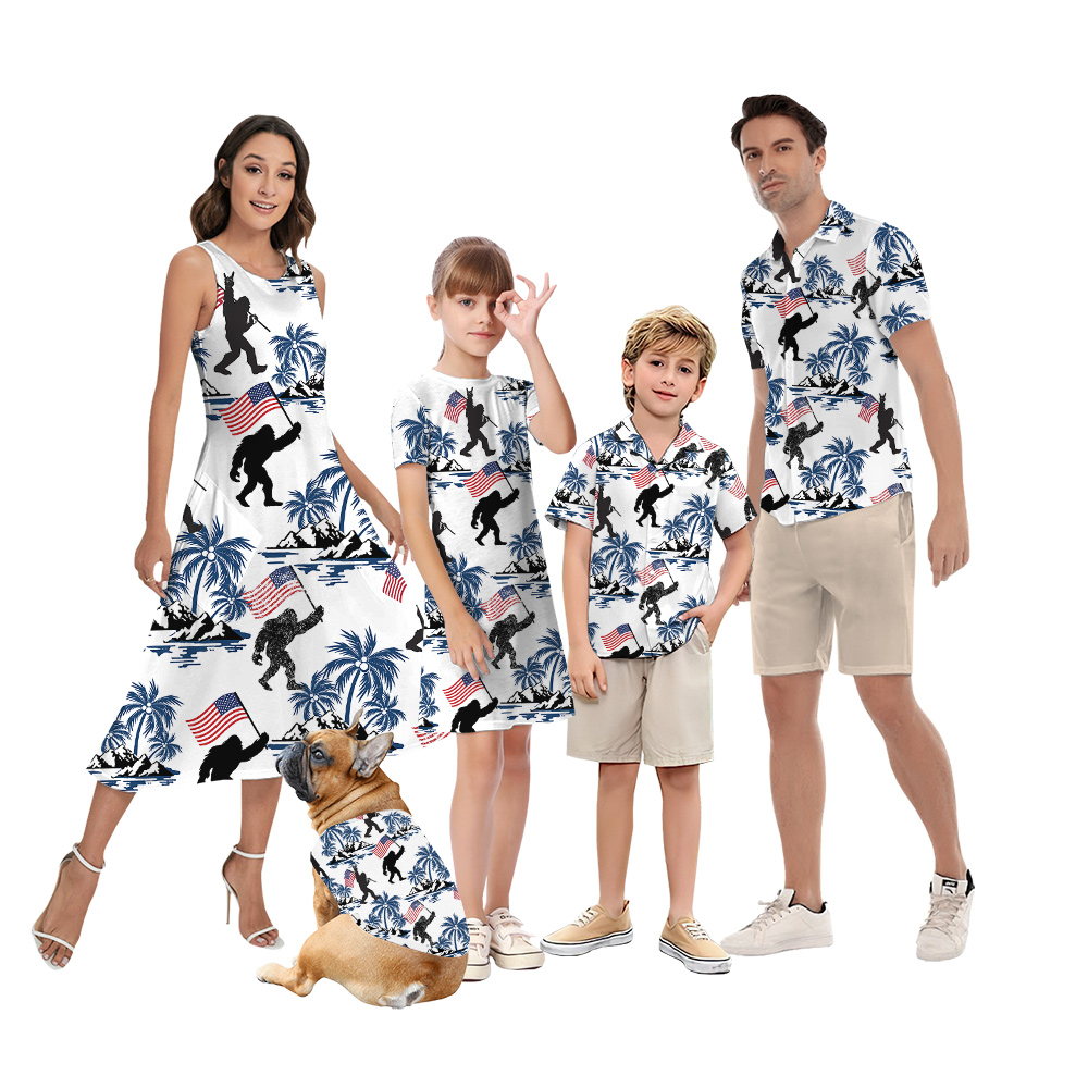 Funny Bigfoot American Flag Matching Family Hawaiian Outfits - variant image 1