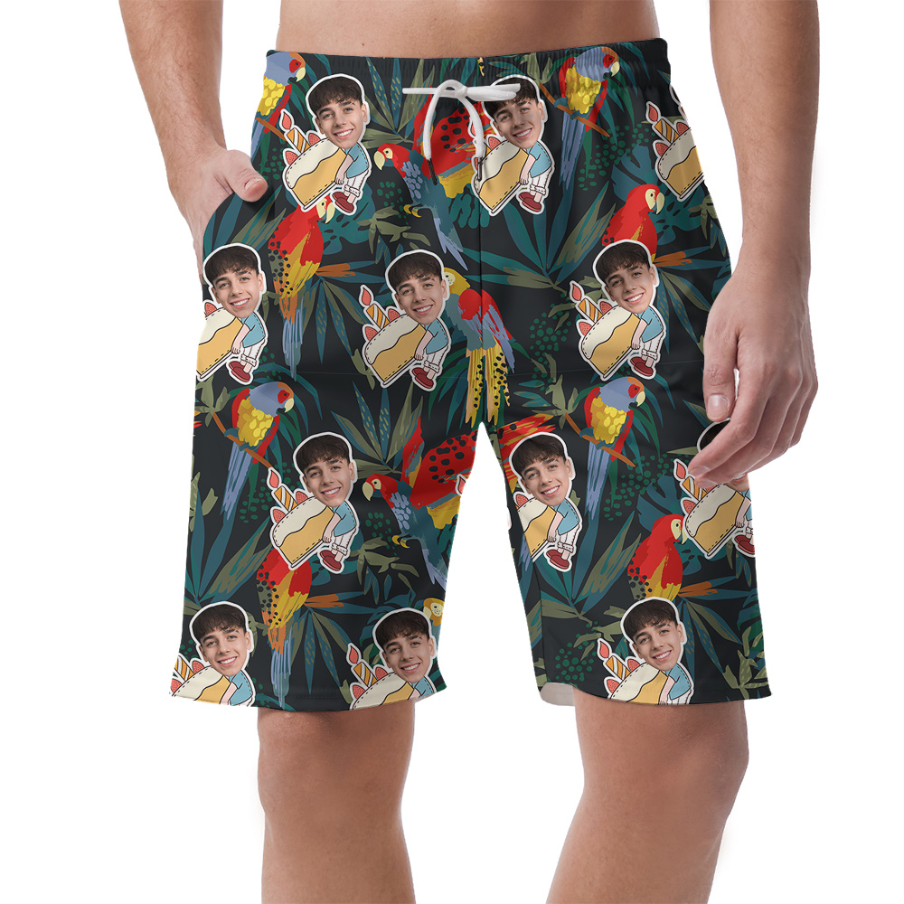 Custom Face Parrots Funky Green Birthday Aloha Short for Men - variant image 1