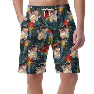 Custom Face Parrots Funky Green Birthday Aloha Short for Men
