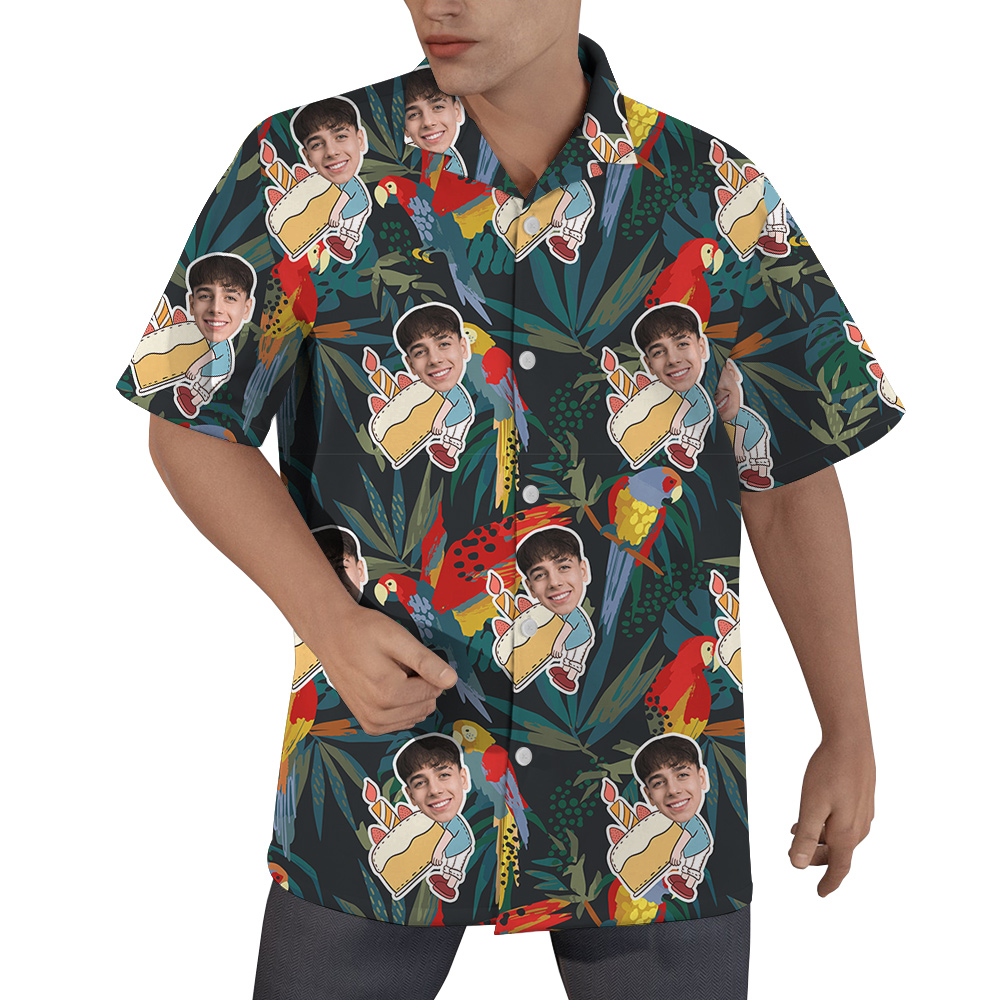Funky Green Custom Face Birthday Hawaiian Shirt for Men - variant image 1