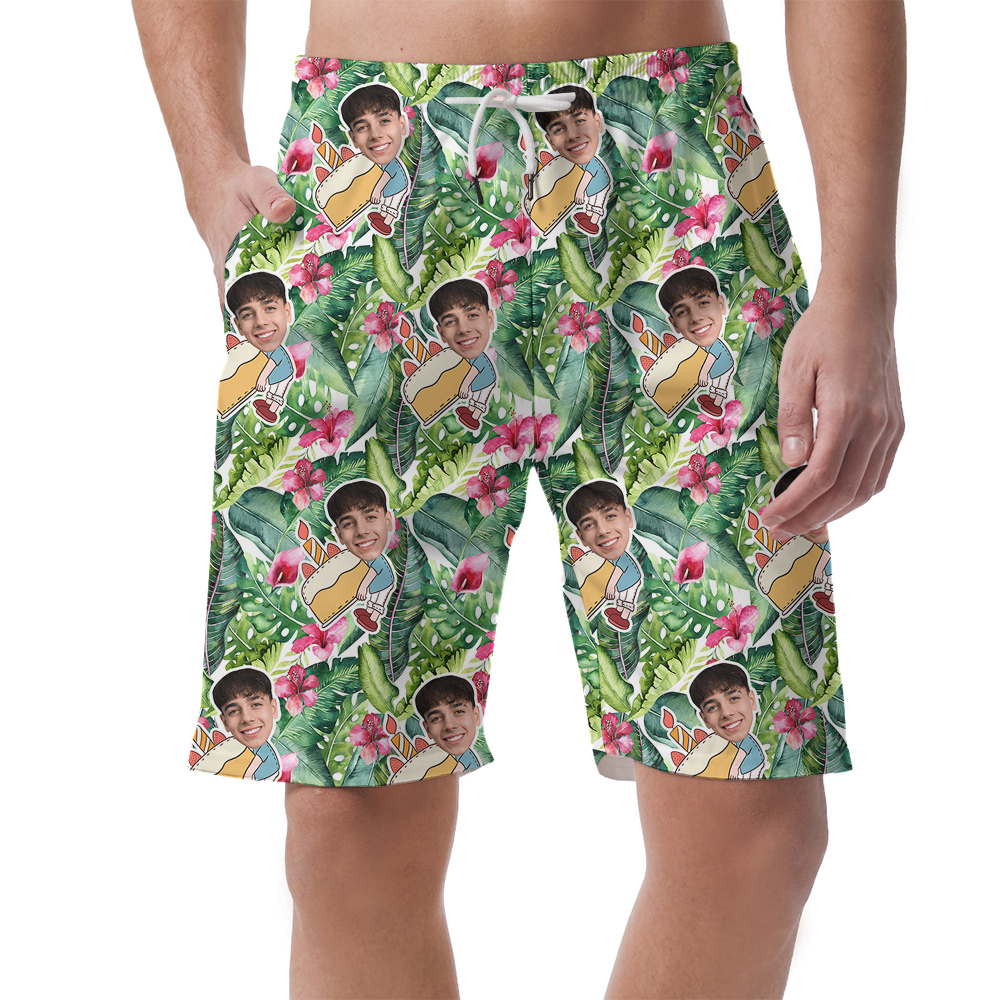 Custom Face Green Forest Birthday Hawaiian Men Short - variant image 1