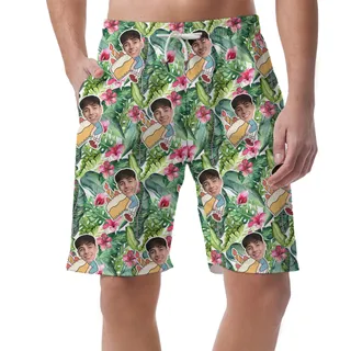Custom Face Green Forest Birthday Hawaiian Men Short