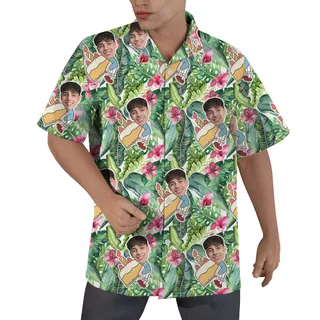Green Forest Custom Face Birthday Hawaiian Shirt for Men