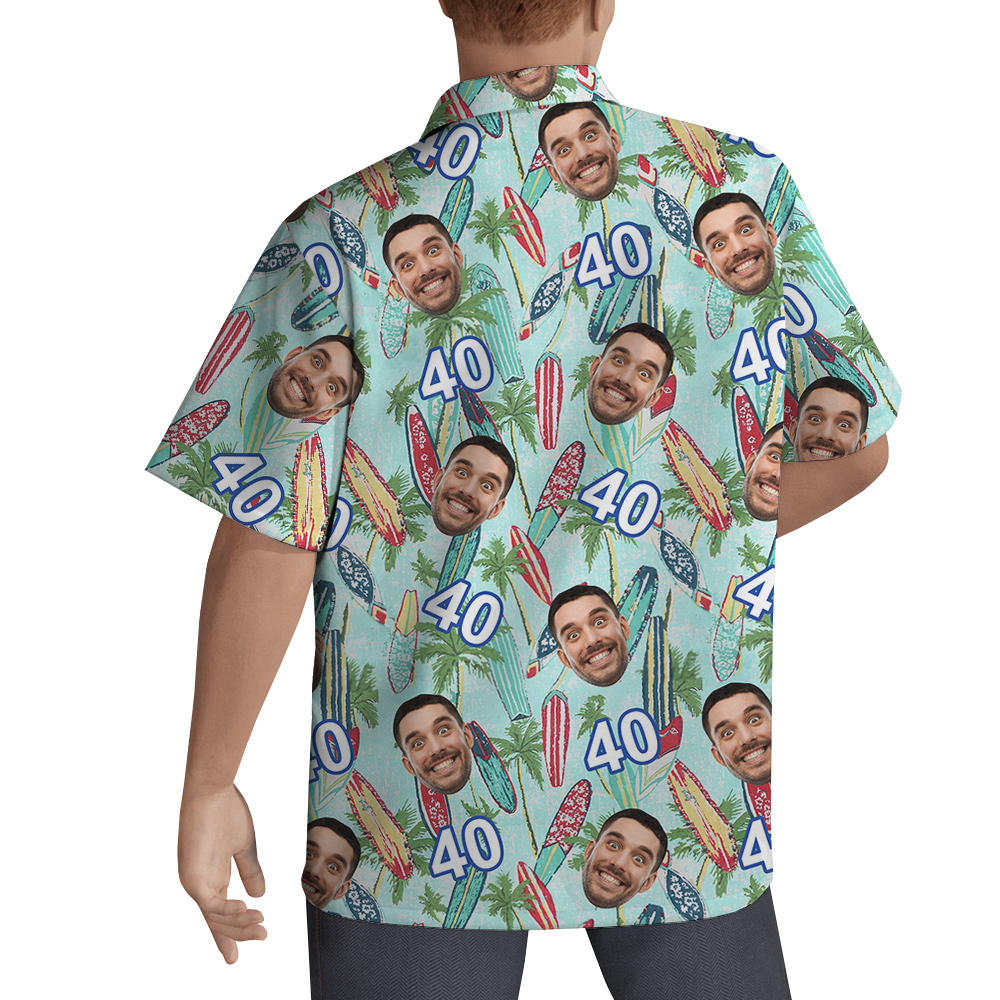 Surfboard Birthday Hawaiian Shirt for Men with Custom Face and Age