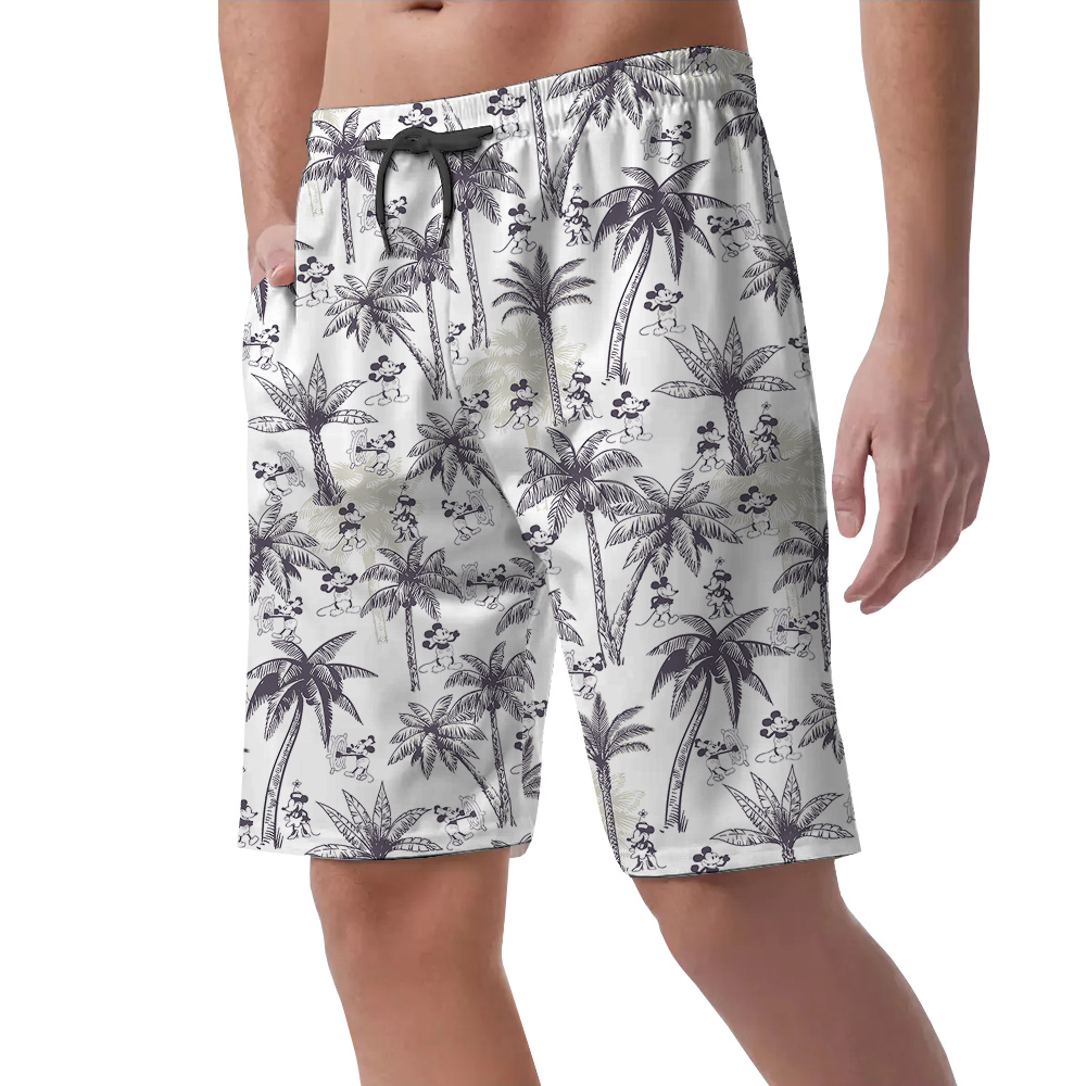 Funny Mickey Steamboat Willie Classic Palm Trees Men's Hawaiian Beach Shorts