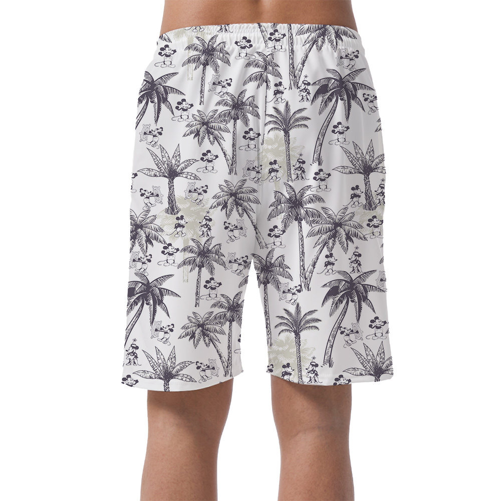 Funny Mickey Steamboat Willie Classic Palm Trees Men's Hawaiian Beach Shorts