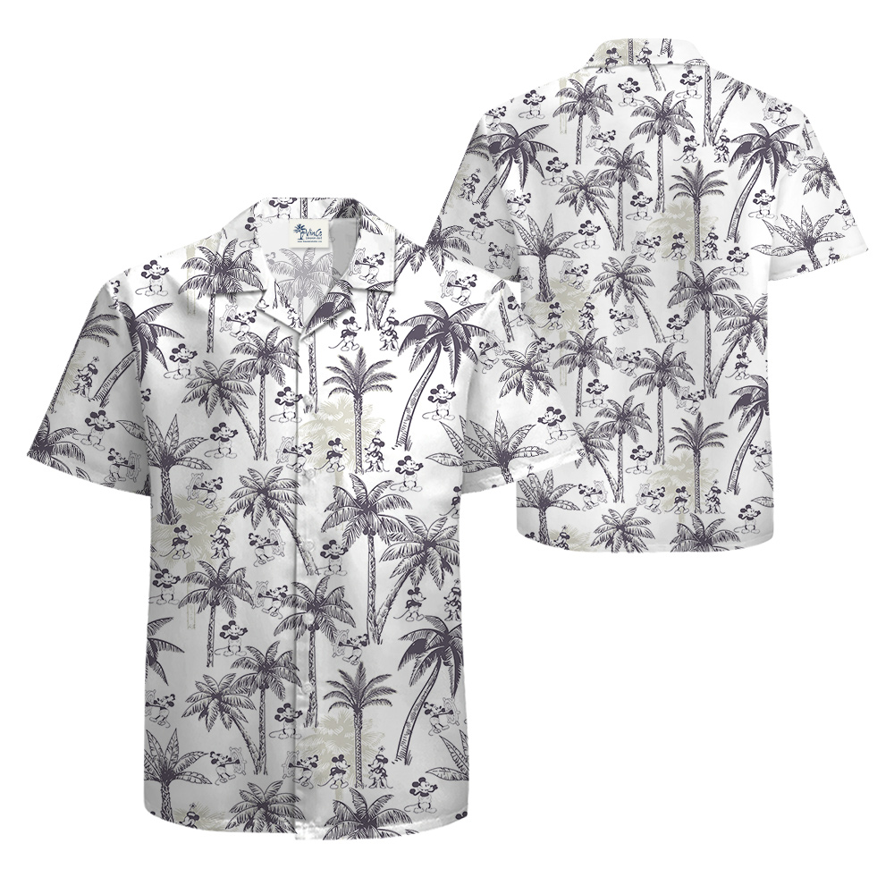 Steamboat Willie Mickey Palm Trees Classic White Hawaiian Shirt