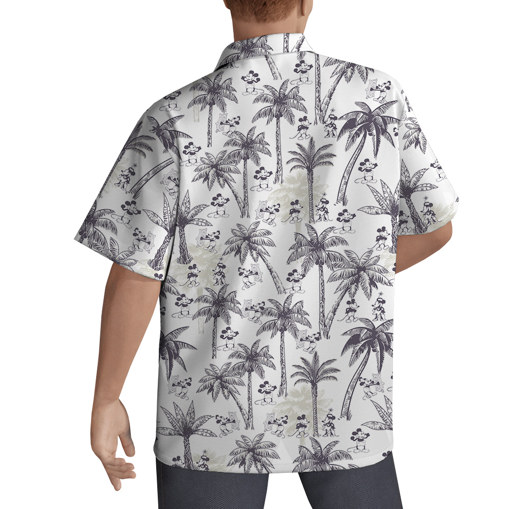 Steamboat Willie Mickey Palm Trees Classic White Hawaiian Shirt