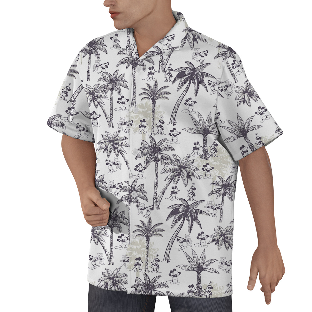 Steamboat Willie Mickey Palm Trees Classic White Hawaiian Shirt