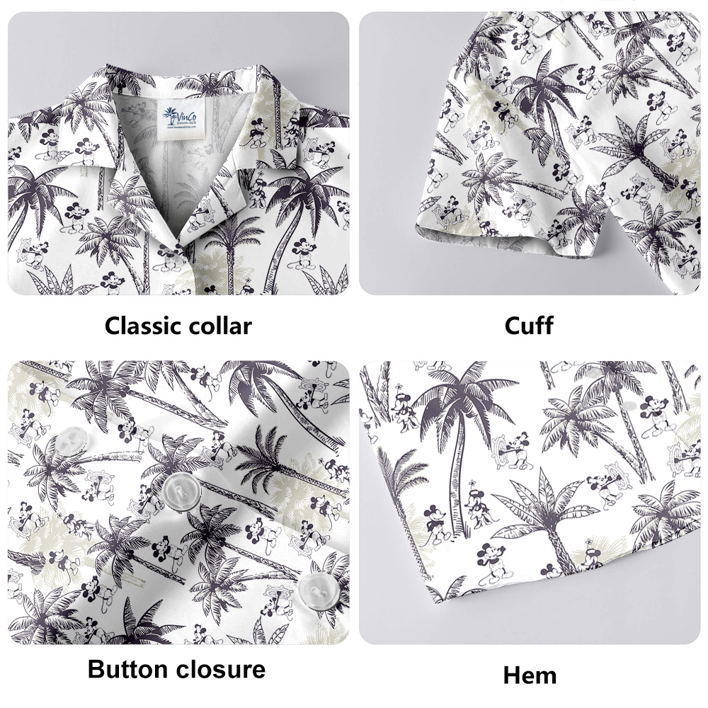 Steamboat Willie Mickey Palm Trees Classic White Hawaiian Shirt