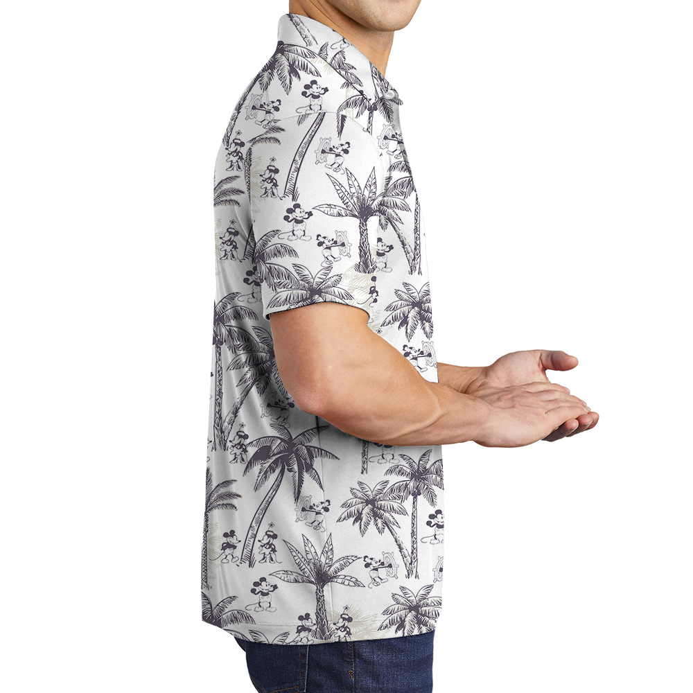 Tropical Palm Tree Mickey Steamboat Willie 1928 Vintage Hawaiian Polo Shirt