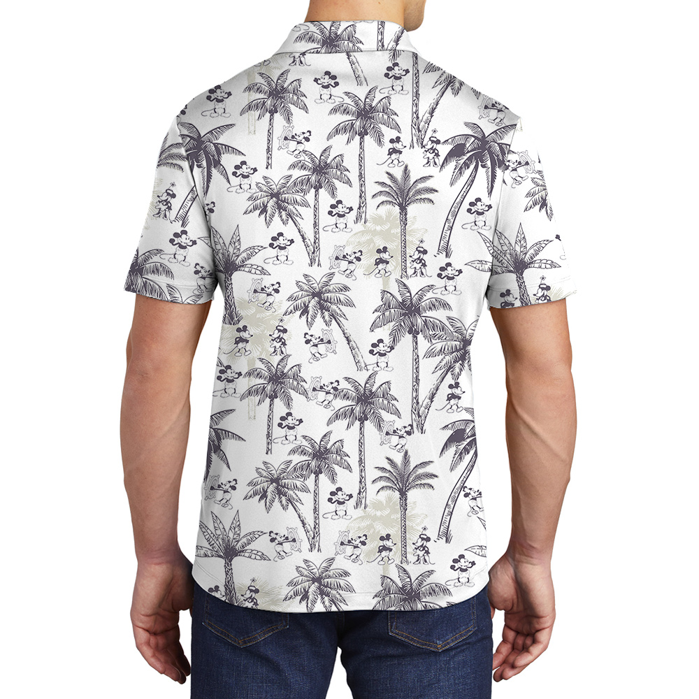 Tropical Palm Tree Mickey Steamboat Willie 1928 Vintage Hawaiian Polo Shirt