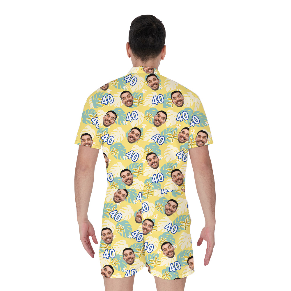 Summer Birthday Aloha Romper Mens with Face and Age Custom