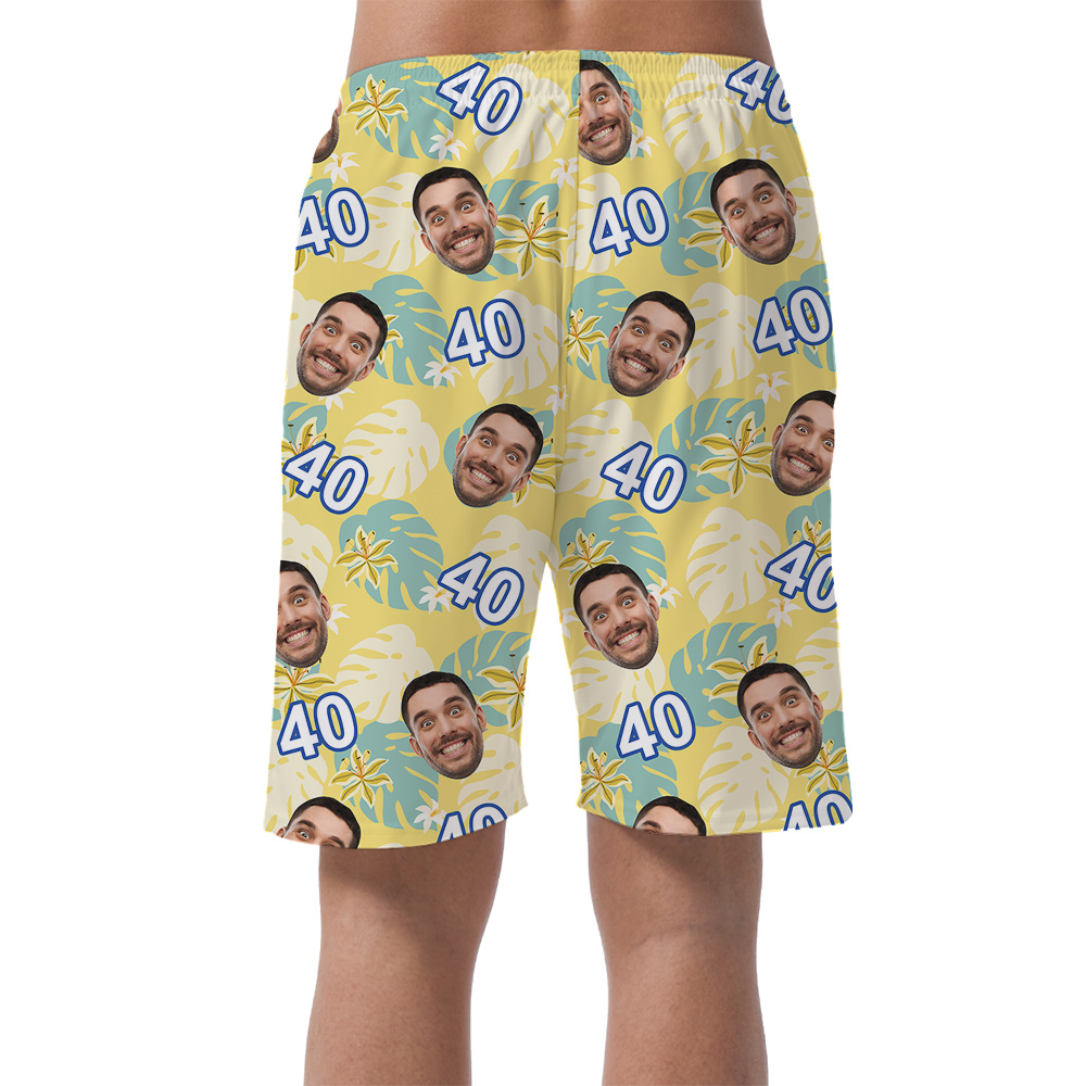 Summer Birthday Aloha Short for Men with Face and Age Custom