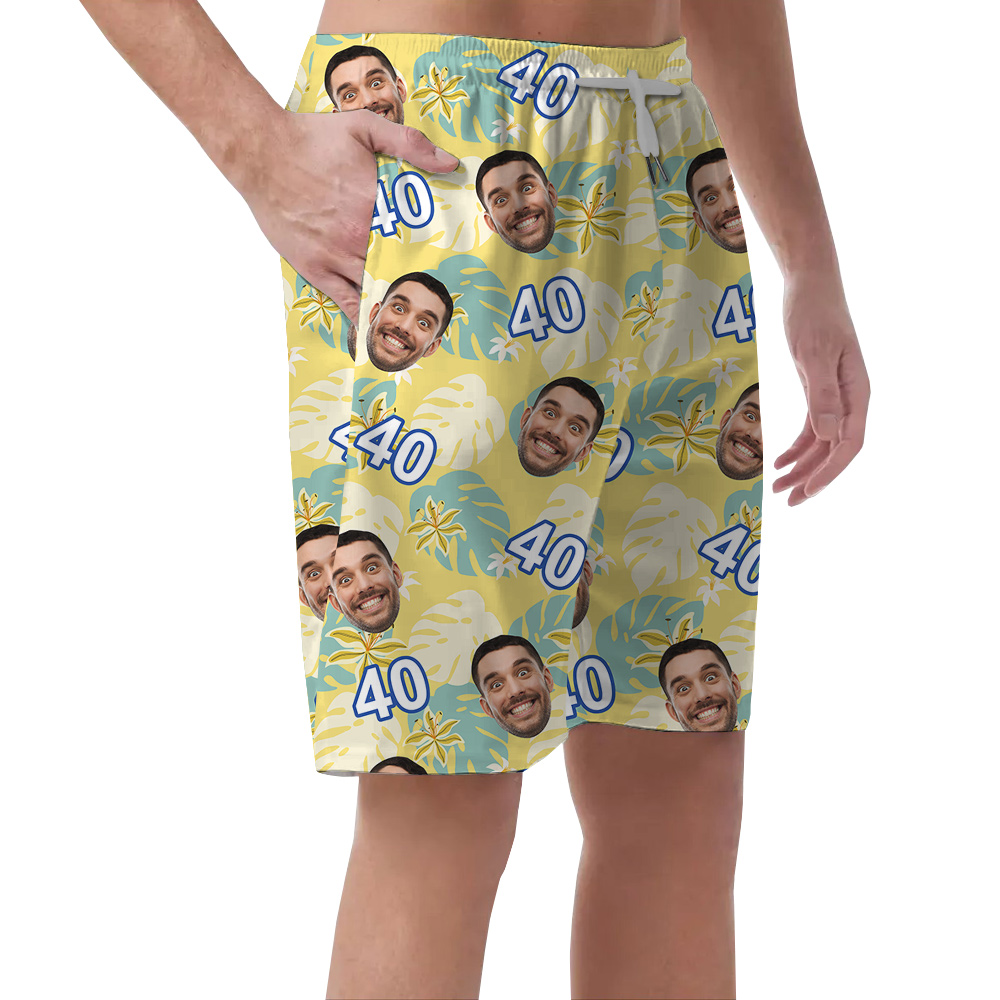 Summer Birthday Aloha Short for Men with Face and Age Custom