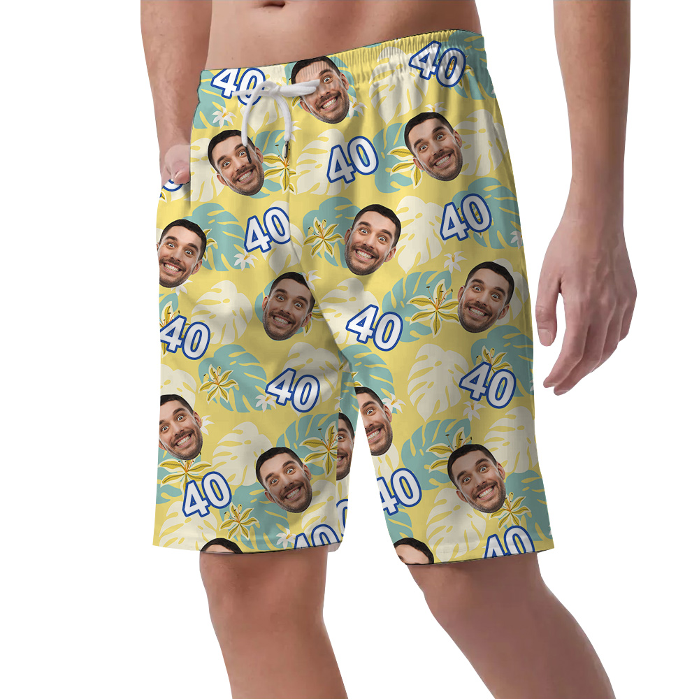 Summer Birthday Aloha Short for Men with Face and Age Custom