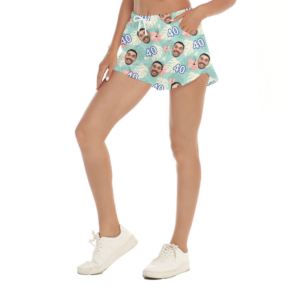 Green Birthday Aloha Women Short with Face and Age Custom