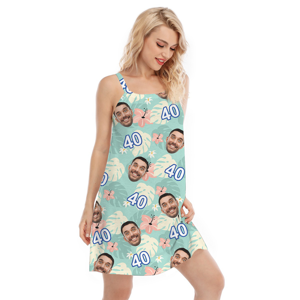 Green Birthday Aloha Cami Dress with Face and Age Custom